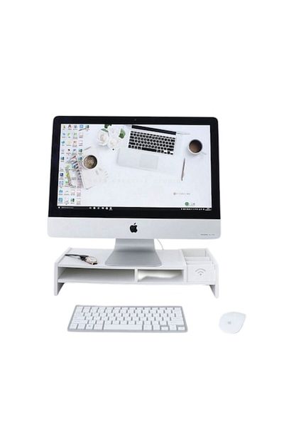 OEM Suport monitor/laptop, ABS alb, 49 x 10 x 20,4 cm, cu 5 compartimente