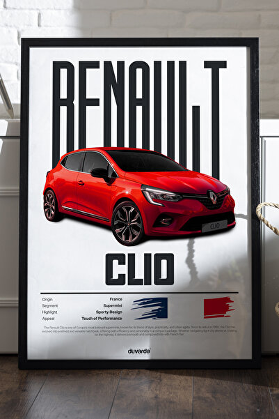 Duvarda Αφίσα Renault Clio Car με μαύρο ξύλινο πλαίσιο, διακοσμητικός πίνακας...
