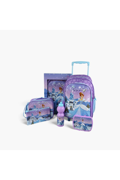 Royal Falcon مجموعة حقيبة ظهر بعجلات بطبعة أميرة، 5 قطع، مقاس 16 بوصة، 45×31×17 سم