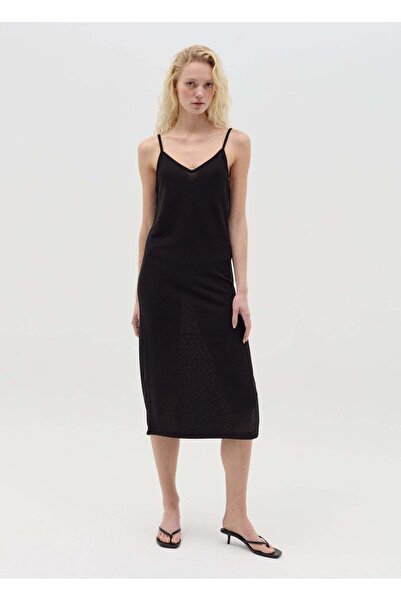 Ovs Black Midi Dress With Thin Straps