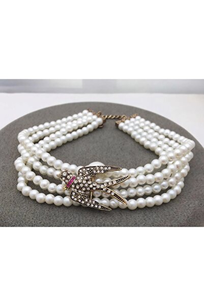 TMD AKSESUAR Swallow Glass Pearl Choker Necklace