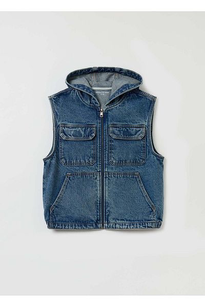 Ovs Full-Zip Denim Gilet With Hood
