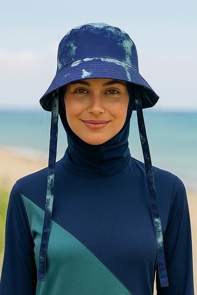 Minel Women's Navy Blue Tie Bucket Hat Mnl-059