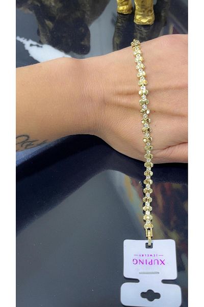 Store 14 Carat Gold Color Zircon Stone Xuping Bracelet 18 cm