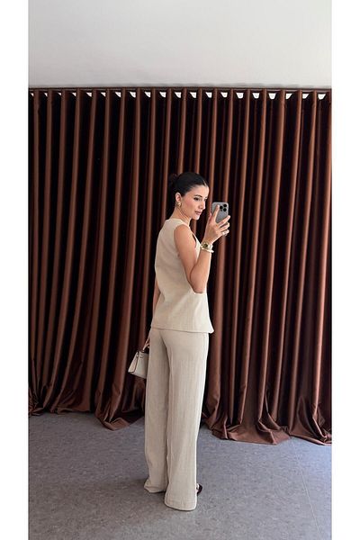 HAZELANNA Gold Drop Button Stone Vest-Pants Suit