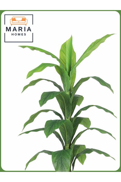 MARIA HOMES Artificial Green Leaf Tree 130 cm – Decorative Indoor Plant with White Pot