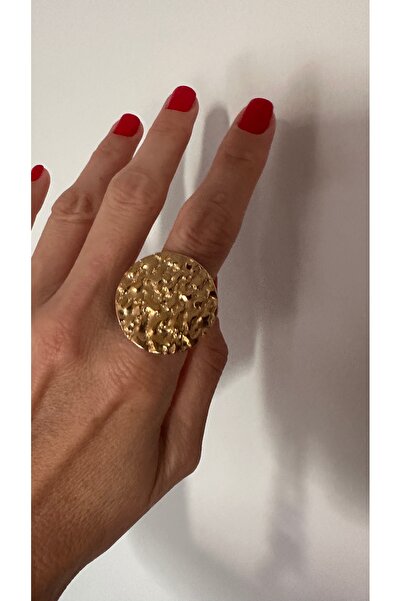 POSEİDONS JEWELLERY Poseidons Jewellery Gold Renk Çelik Büyük Doku Yüzük – Za...