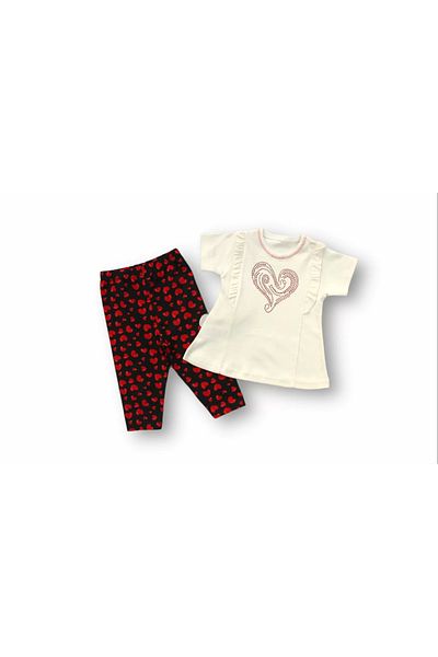 belle vista 3-6 6-9 9-12 12-18 Months Heart Printed Long Sleeve Sweatshirt 2-Piece Baby Girl Set Ecru