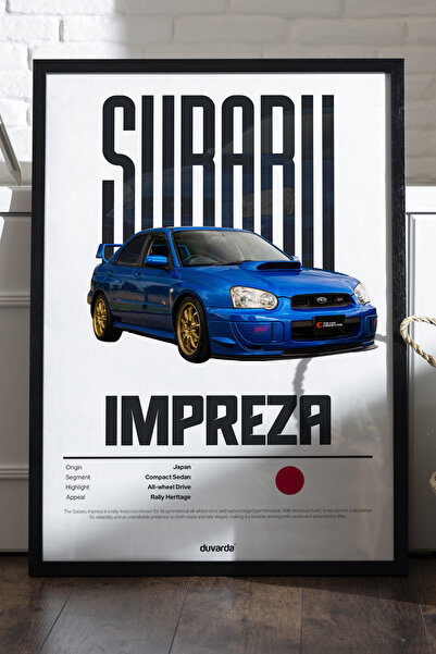Duvarda Subaru Impreza Araba Siyah Ahşap Çerçeveli Poster, Dekoratif Duvar Ta...