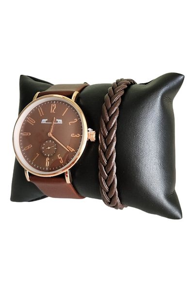 OEM Men's Watch, Analog Display, Quartz Movement, Brown -Leather Strap, Clasp Closure