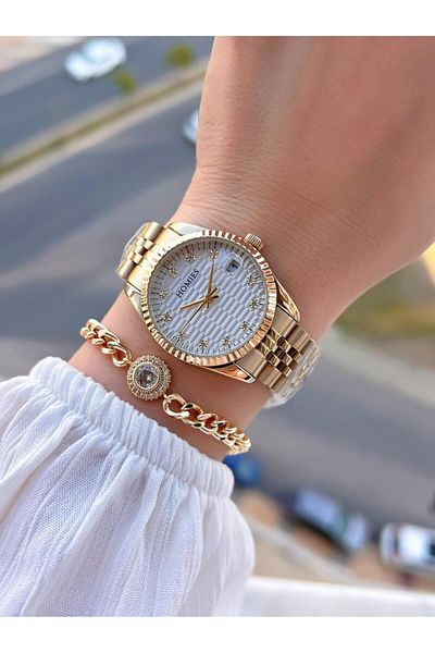 Homies Steel Cord 2 Years Warranty 30 Mt Water Resistant Women Wrist Watch+Bracelet Hm.23257.1