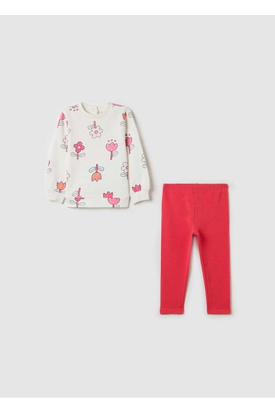 Ovs Cotton Jogging Set With Flowers Print