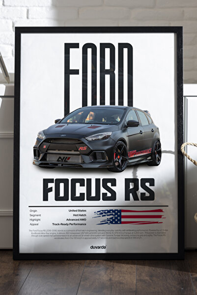 Duvarda Αφίσα Ford Focus Rs Car με μαύρο ξύλινο πλαίσιο, διακοσμητικός πίνακα...
