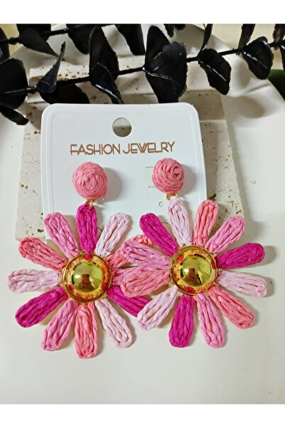 mos&more Pembe Hasır Gold Şık Küpe