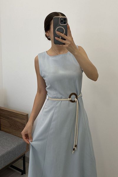 Nazline Rochie de damă din in, cu guler pătrat, cu buzunar