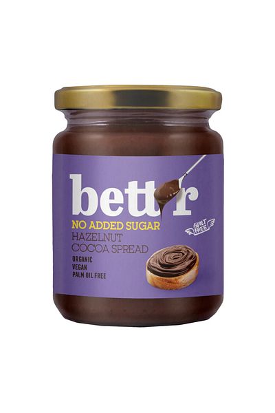 BETTR Organic Chocolate Cream with Hazelnuts Vegan Sugar Free 250 g