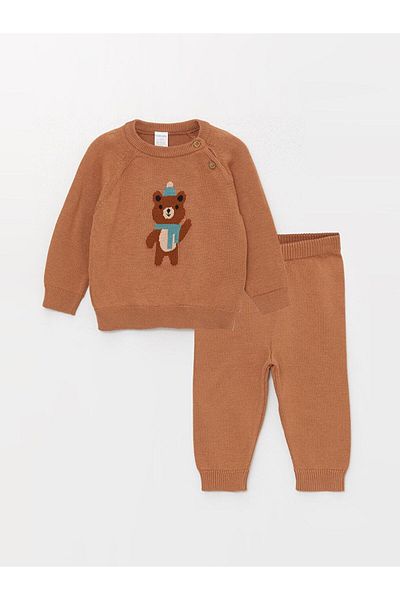 LC Waikiki Crew Neck Long Sleeve Patterned Baby Boy Knitwear Sweater and Pants 2 Piece Set (W3)