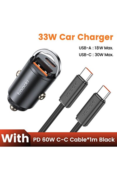 Toocki with pd 60w cable 33W Mini Car Charger PD QC3.0 Quick Charge Type C Pu...