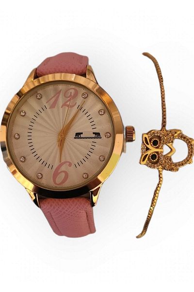 OEM Casual Watch, Analog Display, Quartz Mechanism, Pink Faux Leather Strap