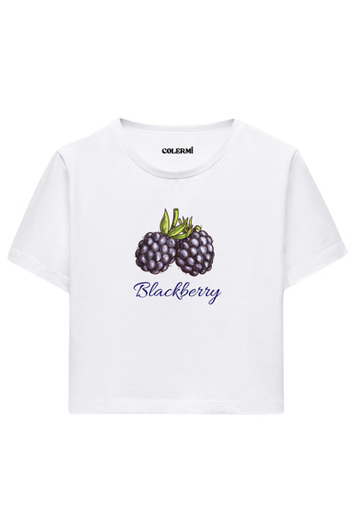 Colermi White Women's Crop Tshirt - Blackberry Printed Design 100% Cotton Fabric