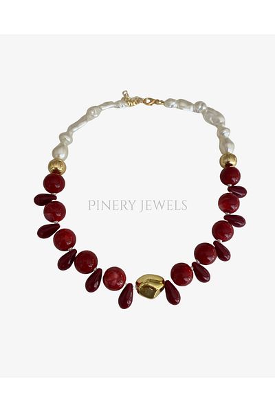 Pinery Jewels Pearl Red Beaded Summer Women's Necklace