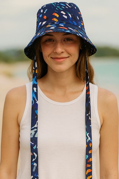 Minel Women's Navy Blue Tie Bucket Hat Mnl-060