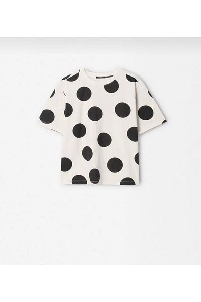 ZRA Tricou unisex pentru copii Hei, alb, negru, cu mânecă scurtă, cu buline
