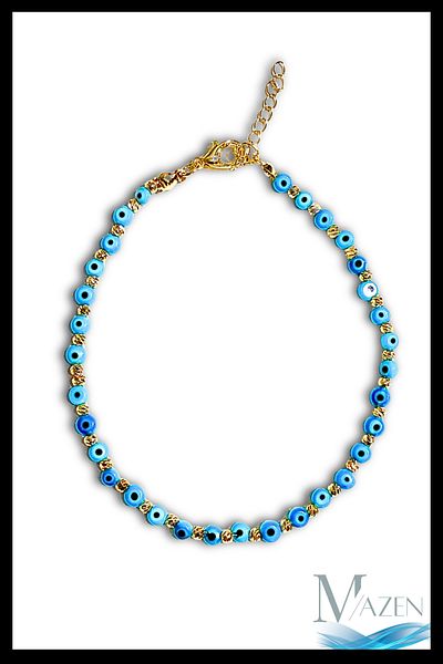 MAZEN Blue Evil Eye Beaded Women's Anklet |   Adjustable Chain Lucky Anklet |   Summer Stylish Accessory