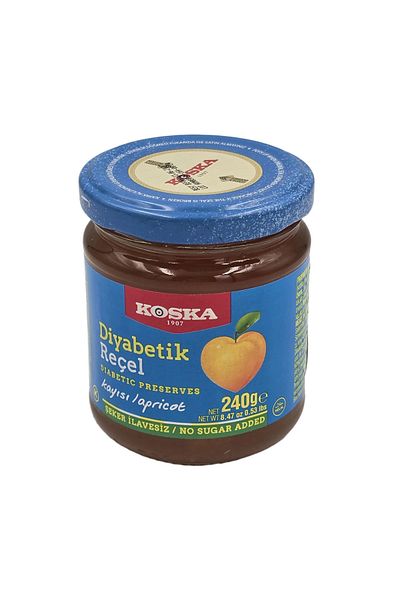Koska Diabetic Apricot Jam with Sweetener – Koska, No Added Sugar, Traditional Turkish, 240g
