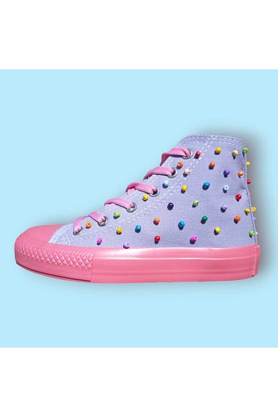 LİASSHOES pantofi sport pentru copii cu talpă roz violet cu mărgele de in