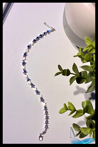 MAZEN Star Figured Women's Anklet |   Bright Metal and Pearl White Shades |   Adjustable Summer Design