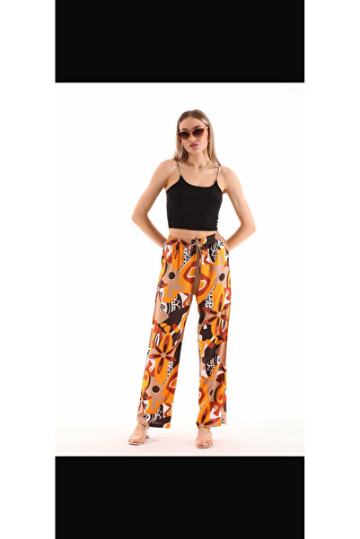 Polologin Butik Wide Leg Brown Colored Pattern