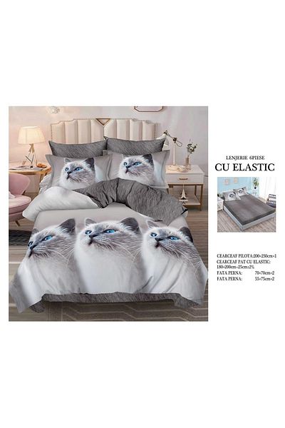 CHIRASO FINE Cotton Bedding Set, ELASTIC Sheet 180x200+25cm, Duvet Cover 200x230cm 4 Pillowcases