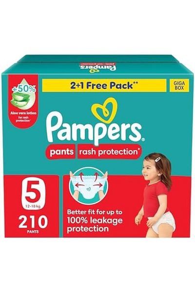 Pampers Diaper Pants Rash Protection by Pampers, Size 5, 12-18 kg, 210 Count