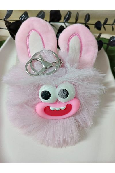 mos&more Pink Rabbit Pompom Bag Ornament Accessory Keychain, Car Ornament, Bag Charm