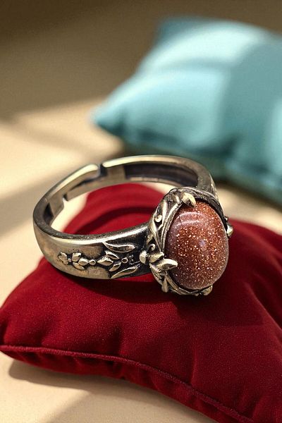NBS Beautiful Naturel Stones Pure Copper Ring Adjustable Star Stone (Evil Eye Protection) (Gift, Daily, Special Occasions)
