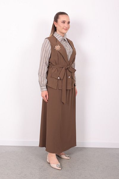Linvey Women's Stylish Comfortable Fit Linda Crepe Fabric Triple Suit Shirt Vest Skirt