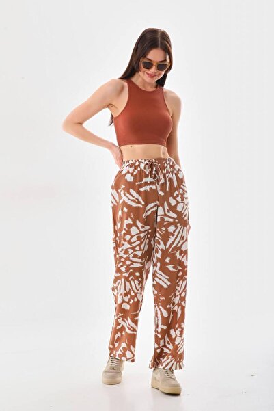 Polologin Butik Wide Leg Brown Colored Pattern