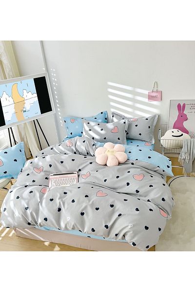 CHIRASO FINE Cotton Bedding Set, ELASTIC Sheet 180x200+25cm, Duvet Cover 200x230cm 4 Pillowcases