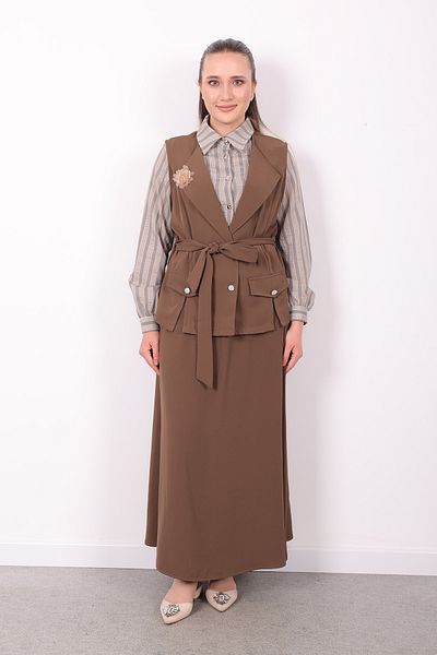Linvey Women's Stylish Comfortable Fit Linda Crepe Fabric Triple Suit Shirt Vest Skirt