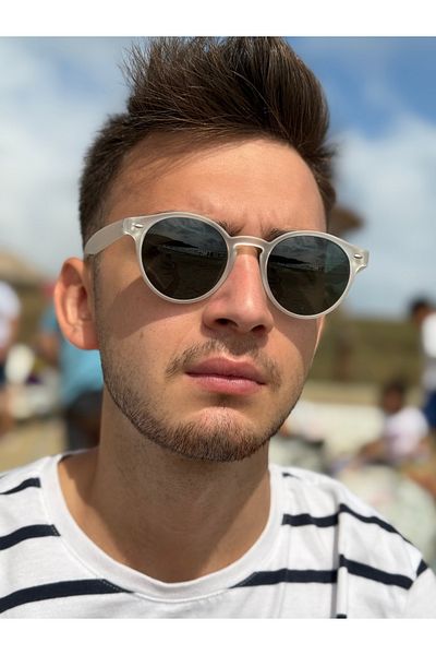 Ferrucci Transparent White Matte Round Framed Brand Model Men's Sunglasses