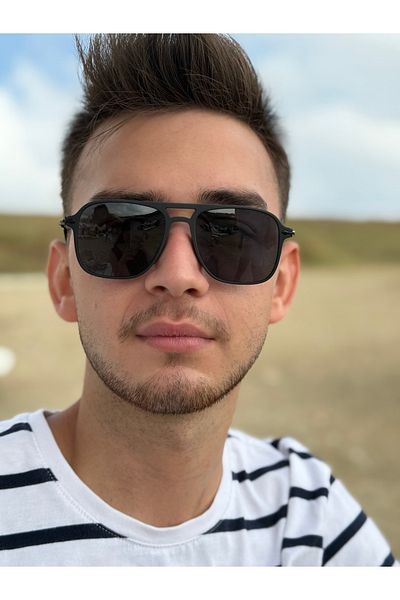 Ferrucci Black Metal Detailed Police Model Unisex Sunglasses with Black Matte Frame