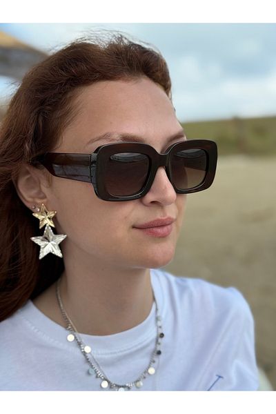 Ferrucci Brand Model Polarized Women's Sunglasses with Brown Glass in Bright Brown Rectangular Frame
