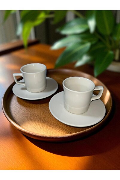 Decoliva Home & Living Set of 2 White Ceramic Coffee Cups and Saucers - Modern & Stylish Design