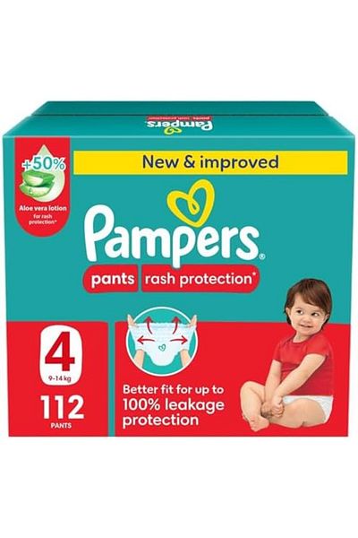 Pampers Diapers for Rash Protection by Pampers, Size 4, for 9-14kg, 112 Pieces