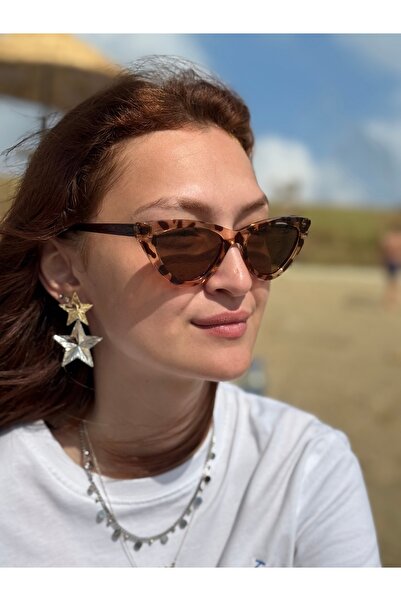 Ferrucci Leopard Patterned Cat Eye Framed Brown Glass Brand Model Polarized Women's Sunglasses