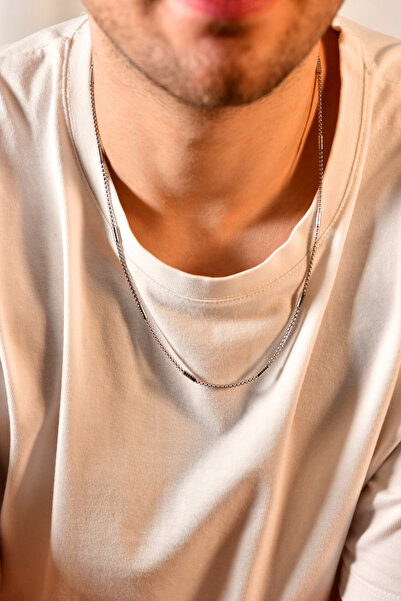 signoraerica İç İçe Geçmiş Dikdörtgen Model Boru Detaylı Erkek Çelik Zincir K...