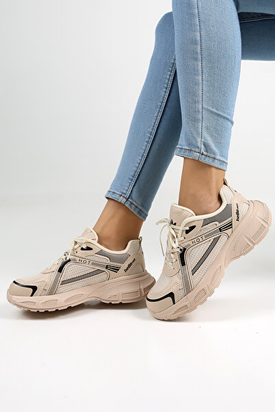 Encool Béžové dámské ležérní tenisky Stylová vysoká podrážka – s barevnými variantami