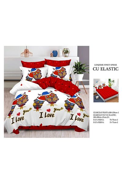 CHIRASO FINE Cotton Bedding Set, ELASTIC Sheet 180x200+25cm, Duvet Cover 200x230cm 4 Pillowcases