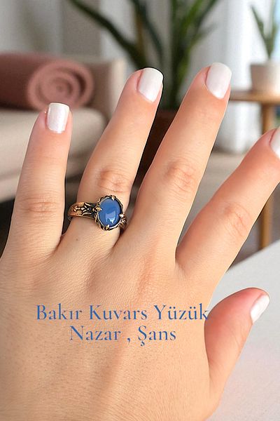NBS Beautiful Naturel Stones Pure Copper Ring Adjustable Quartz Stone (Evil Eye Protection) (Gift, Daily, Special Occasions)